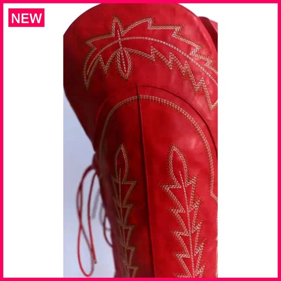 Thigh High Cowboy Boots Wide Calf Embroidered Over the Knee Western - Picture 7 of 7